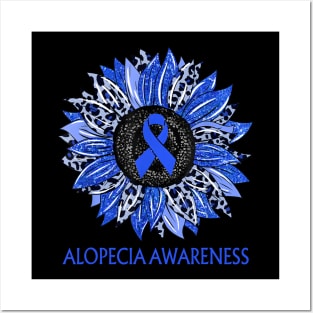 Leopard Sunflower Alopecia Awareness Blue Ribbon Support Posters and Art